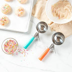 Restaurantware Met Lux 6 Ounce Portion Scoop 1 Durable Disher Scoop - Thumb Trigger Teal Stainless Steel Ice Cream Disher For Portion Control For Ice Cream Mashed Potato And Cookie Dough