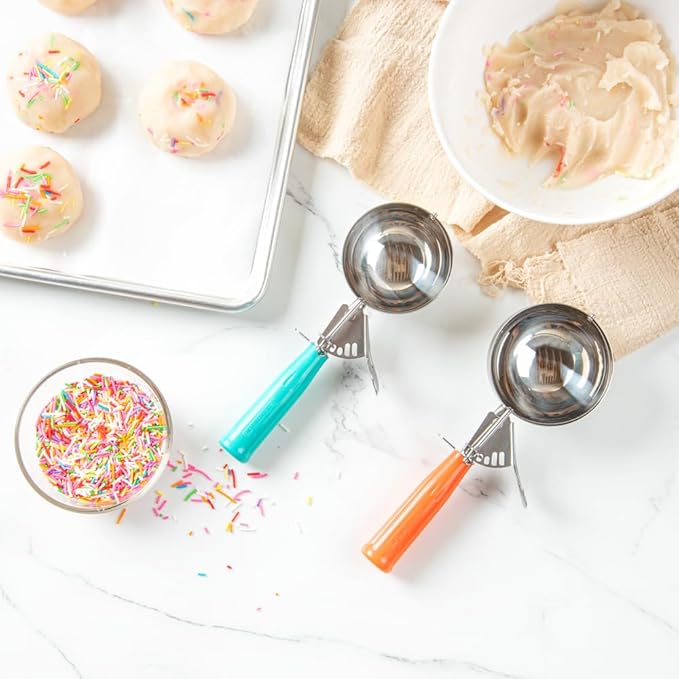 Restaurantware Met Lux 6 Ounce Portion Scoop 1 Durable Disher Scoop - Thumb Trigger Teal Stainless Steel Ice Cream Disher For Portion Control For Ice Cream Mashed Potato And Cookie Dough