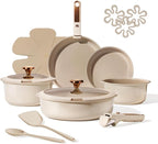 CAROTE 18Pcs Ceramic Cookware Set with Detachable Handle, Pots and Pans Set Non Stick, Non Toxic Cookware Set Removable Handles, Induction Kitchen Cookware Sets, Dishwasher/Oven Safe