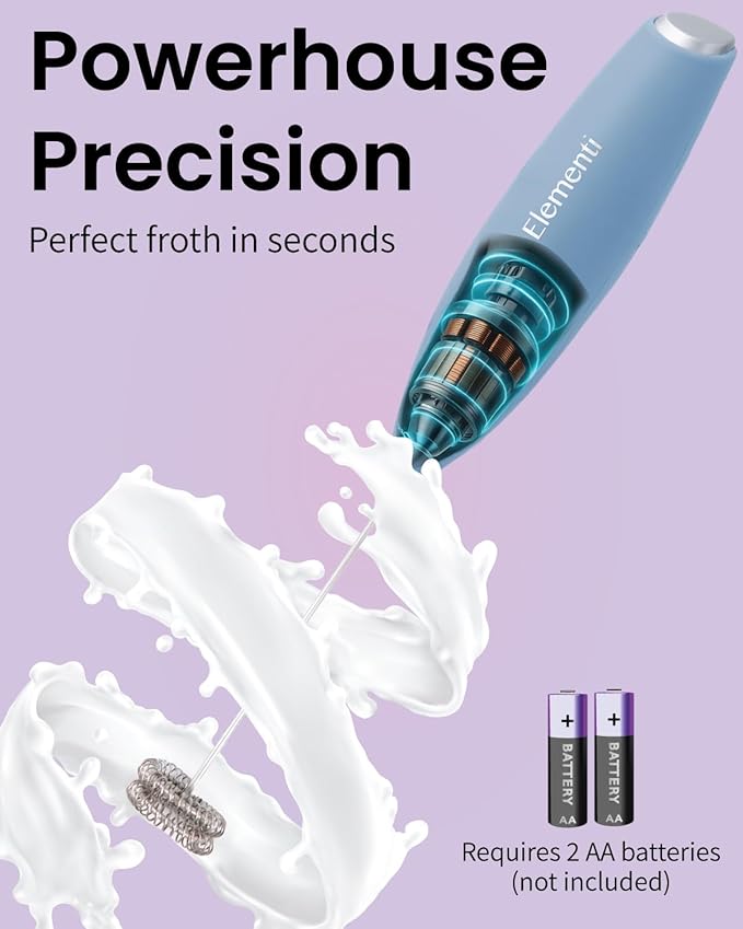 Elementi Frother Wand - Easy to Use Milk Frother & Handheld Electric Stirrer for Powder Drinks, Durable and Powerful Coffee & Protein Powder Mixer Wand (Pastel Blue)