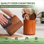 Wooden Utensil Holder, 360°Rotating 7.3'' Large Utensil Holder for Kitchen Counter, Kitchen Utensil Organizer, Utensil Crock, Farmhouse Kitchens Countertop Decor, Walnut-finish