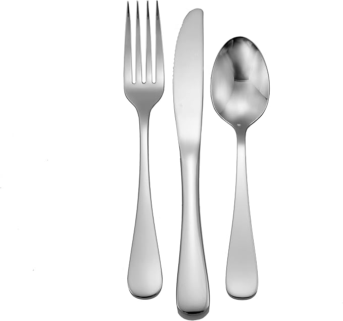 Liberty Tabletop Annapolis Flatware Set, 18/10 Stainless Steel, 12 Piece Service for 4, Made in USA, Dinner Forks, Knives, Spoons