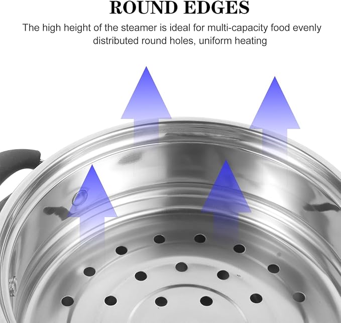 PRETYZOOM Stainless Steel Steamer Pot 9 Inch with Lid Multi-Use Cooking Steamer for Vegetables Seafood Soup Kitchen Cookware