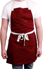 Caldo Daily Cotton Kitchen Apron for Cooking- Mens and Womens Chef Apron (Burgundy)
