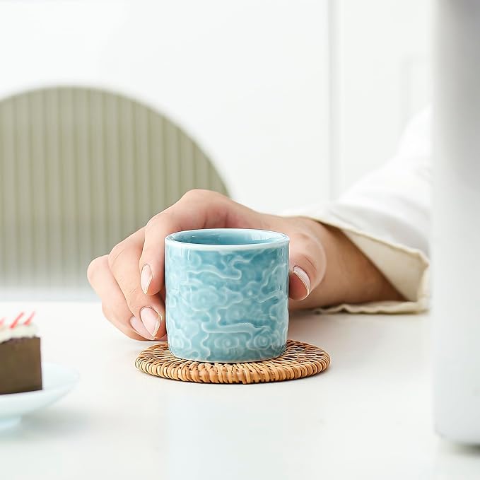 Ceramic Espresso Cups Set of 2 or 4-3oz Demitasse Cups for Coffee & Tea, No Handles, Durable & Dishwasher Safe (blue, 4)