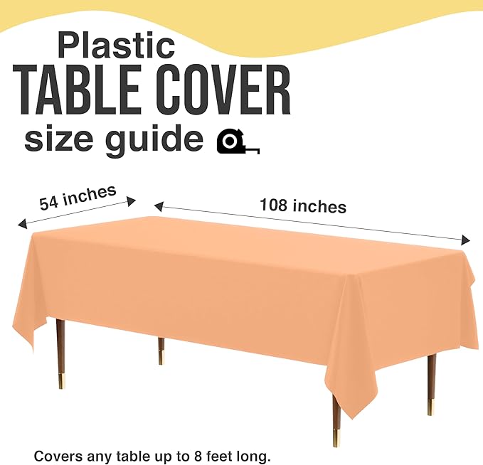 Exquisite 66% Thicker Premium Plastic Table Cloth Rectangle Table Cover 0.5 Mil 12 Pack Peach Table Cloth 54 Inch x 108 Inch Disposable Tablecloth Won't Tear Easily Like Cheap Thin Brands