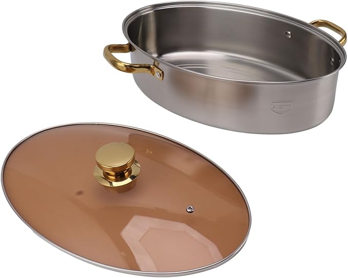 Stainless Steel Fish Steamer, Heavy Duty Oval Steamer Pot with Rack and Ceramic Pan Lid, Multi Use Cookware Stockpot for Steaming Fish, Boiling Soup, Steaming Seafood
