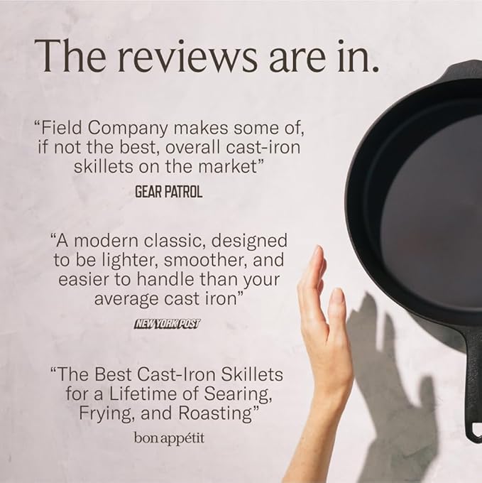 Field Company 16-Inch (Double-Handled) Cast Iron Skillet – No.16, Perfect for 8+ Servings, Oven Roasting & Live-Fire Grilling, Smooth & Preseasoned, Made in USA, Non-Toxic, Vintage Design