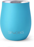 Sipworks Insulated Whiskey Tumbler - 8 oz Stainless Steel Bourbon Lowball Tumbler with Double Walled Vacuum Insulation - Spill Resistant Cocktail Nosing Glass Mug | Travel & Parties - Sky Blue