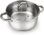 Cook N Home 3-Quart Stainless Steel Pot, Small Stock Pot with Glass Lid, Basics Saucier Casserole Stockpot