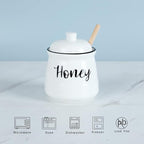 HAOTOP Farmhouse Porcelain Honey Jar with Dipper and Lid Set 12oz,Easy to Clean (White)