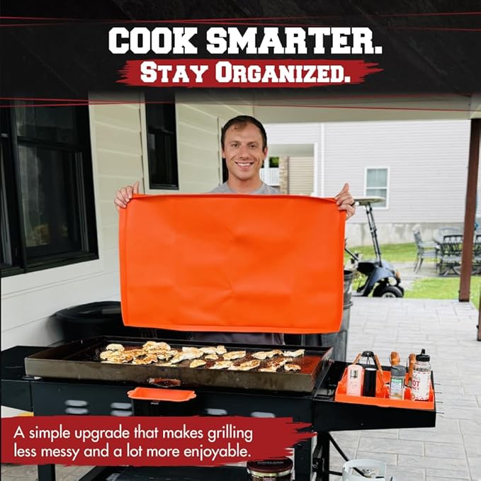 Kitchen Perfection Silicone Grill Mat for Blackstone Griddle Accessories - Silicone Tools & Spatulas Mat with Drip Pad - Keeps Your Griddle Clean and Your Utensils Organized - Great BBQ Gift