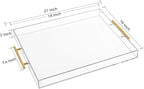 Large Clear Acrylic Serving Tray (16×18 Inches) with Gold Handles Spill Proof Acrylic Decorative Tray Organiser for Ottoman Coffee Table Countertop
