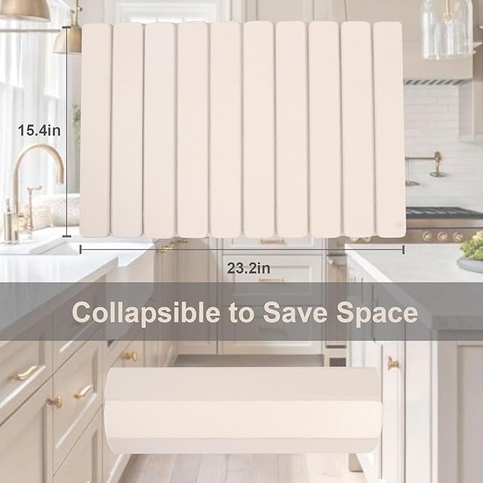 Stone Dish Drying Mats for Kitchen Counter, 24"×16" - Quick Dry Eco-Friendly Diatomaceous Earth Mat, Super Absorbent, Non-Slip Collapsible Dish Drying Mat for Dishes Bottles Cups, Match any Countertop