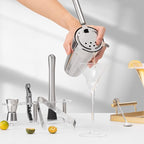 Cocktail Shaker Set with Arcylic Stand, Mixology Bartender Kit for Drink Mixing | Mixology Set with 7 Bar Set Tools Cocktail Kit (Silver)