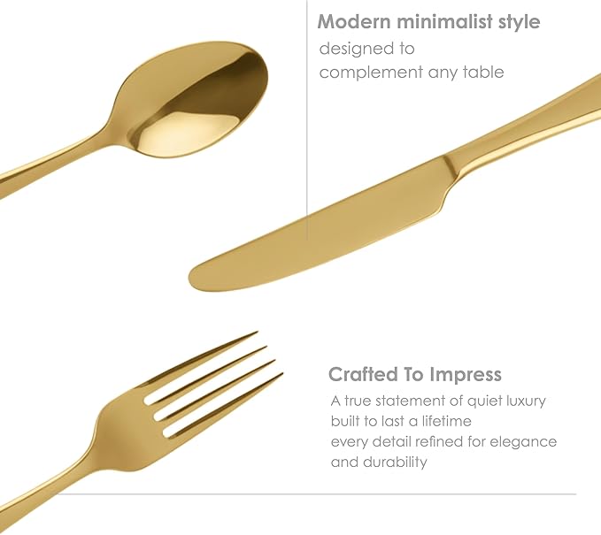 London Silverware Set, 30 Piece Forged Flatware Set Cutlery Set Premium Stainless Steel, Service for 6, for Kitchen, Home, Wedding, Party, Mirror Polished Dishwasher Safe (Matte Gold)