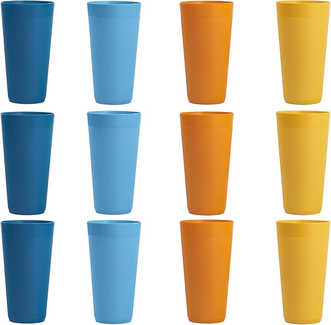 US Acrylic Newport 32 ounce Unbreakable Plastic Stackable Iced-Tea Tumblers in 4 Sunrise Colors | Set of 12 Drinking Cups | Reusable, BPA-free, Made in the USA, Top-rack Dishwasher and Microwave Safe