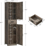 WEENFON Tall Storage Cabinet, Bathroom Cabinet with 6 Shelves & Drawer, Narrow Storage Cabinet with Adjustable Shelves, Tall Cabinet for Living Room, Home Office, Dark Oak