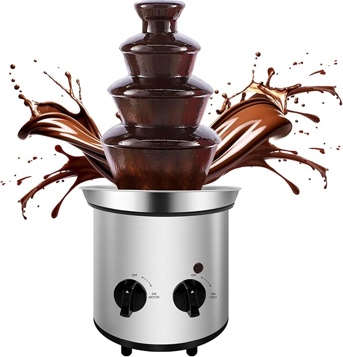 Chocolate Fountain Machine Electric Chocolate Fondue Fountain Machine Stainless Steel 4-Pound Capacity for Chocolate Candy Butter Cheese (4-Tier)