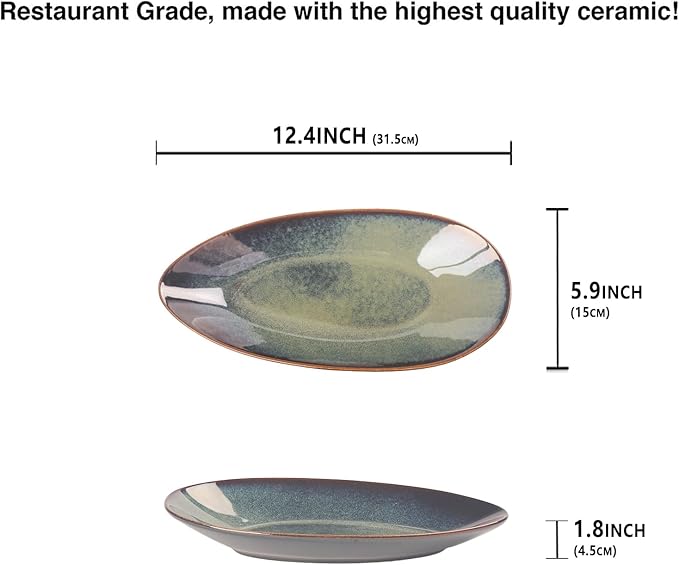 Serving Platter Olives Plate Set of 4, Large Serving Tray for Entertaining, Porcelain Trays and Platters, Salad Appetizer Tray,Dishwasher & Microwave Safe, 12.4 Inch