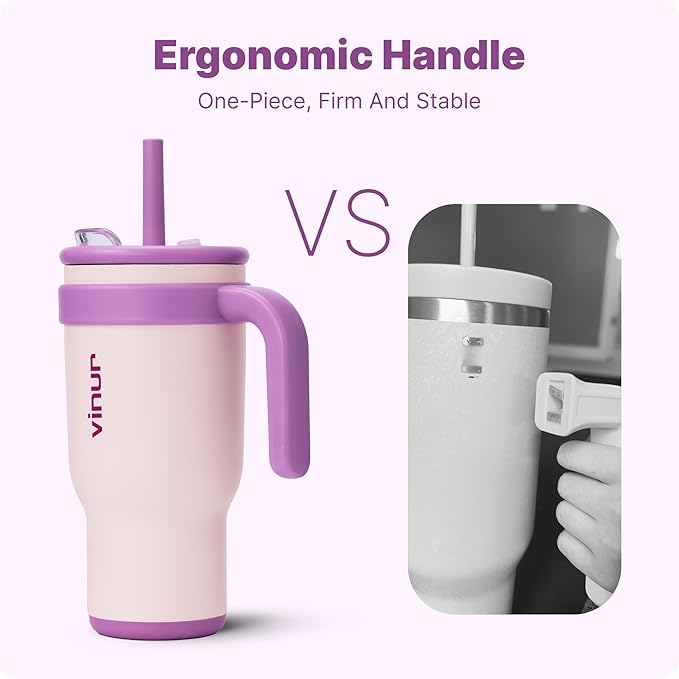 VINUR Tumbler with Handle-30 oz Stainless Steel Double Wall Vacuum Insulated Tumbler with Lid and Straw, Leak Proof Water Cup for Travel