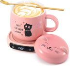 Bsigo Coffee Mug Warmer & Best CAT MOM Ever Mug Set, Electric Candle Mug Warmer 8H Auto Shut Off, Home & Office Beverage Cup Coffee Warmer for Desk, Cat Lover Mom Sister Birthday Women Mothers Day