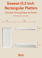 Sweese White Serving Platters, Porcelain Serving Trays for Parties, Large Rectangular Plates - 15.5 Inch, Set of 4