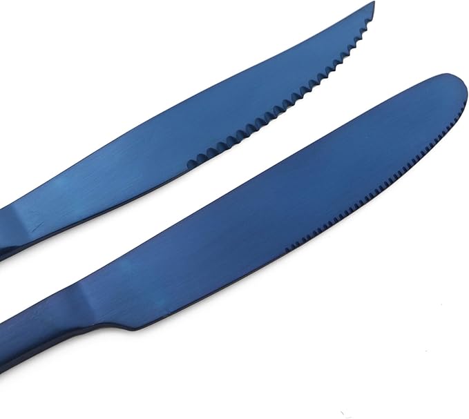 24-Piece Stainless Steel Flatware Set, Matte Colorful Blue Finish, Service for 4