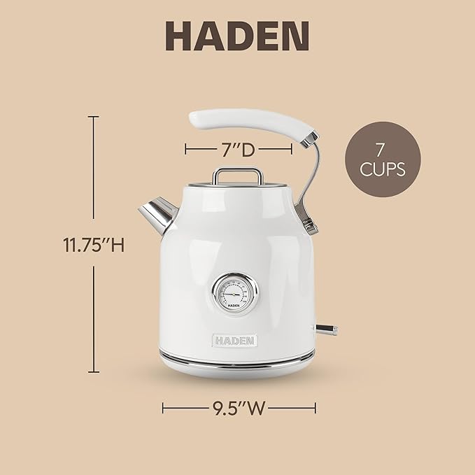 Haden Dorset 1.7 Liter Stainless Steel Electric Kettle, Hot Water Kettle with 360-Degree Base and Auto Shutoff, Ivory & Chrome