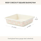 MACKENZIE-CHILDS Enamel Square Baking Pan for Oven, Square Oven Pan, 8", Pink-and-White Rosy Check