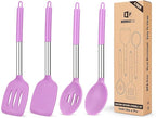 Pack of 4 Silicone Cooking Utensils Set, Non Stick Large Solid Spatulas, Heat Resistant Purple Slotted Spoons, Ideal BPA Free Kitchen Turners for Frying, Mixing,Serving,Draining,Turning,Stirring