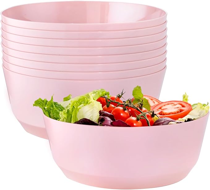 Hioasis 8 Pack Easter Plastic Serving Bowls 128oz Pink Plastic Bowls Heavy Duty Disposable Serving Bowls for Party Snack & Salad & Candy & Bar Buffet & Easter