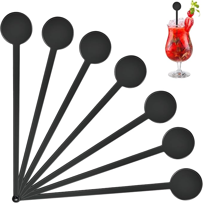 200 Pcs Cocktail Swizzle Sticks, 7.3inch Clear Coffee Stirrers Disposible Plastic Swizzle Sticks for Drink Round Disc Top Drinks Mixing Rod for Coffee Whiskey Beverage