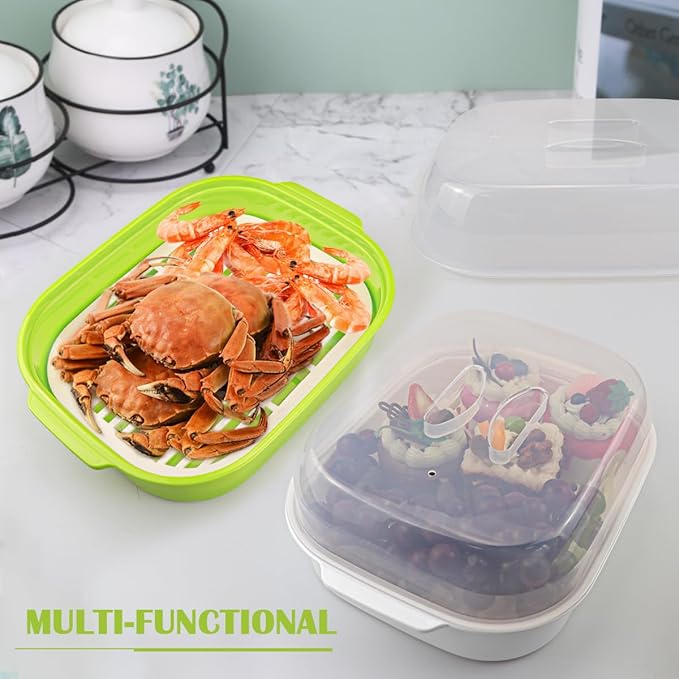 DOERDO Microwave Steamer with Lid, Plastic Vegetable Steamer for Cooking Vegetables and Seafood, 10.4x8.1 Inch, Green