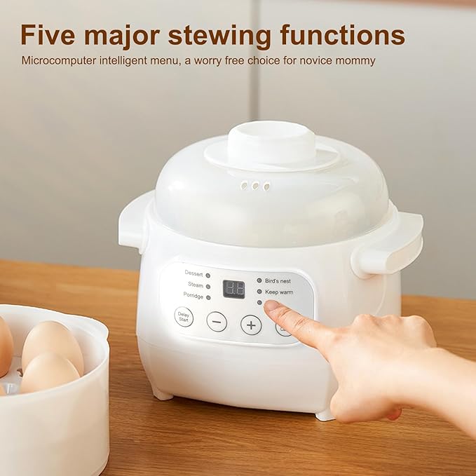 Haofy 200W Mini Ceramic Stew Cooker, 1L Capacity Electric Slow Cooker Porridge Soup Pot, Multifunctional with PTC Heating Technology