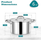 P&P CHEF 6 Quarts Cooking Stock Pot with Lid, Stainless Steel Stockpot Induction Pot for Soup, Tri-Ply Bottom & Clear Glass Lid & Double Handle, Dishwasher Safe