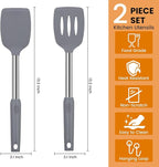Silicone Spatulas Turners, Solid & Slotted Silicone Spatula Set, Non Stick Turners,Ailsoes Heat Resistant BPA Free Rubber Spatulas for Fish, Eggs, Pancakes, WOK，2 Pack (Gray)