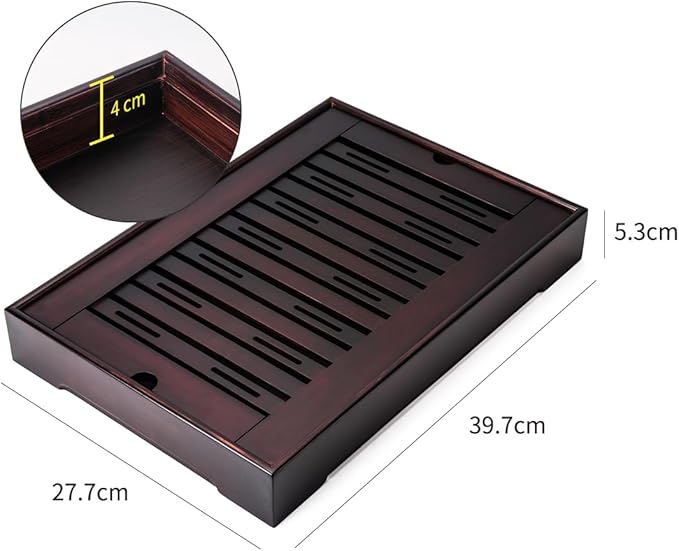 XL Size Bamboo Chinese Tea Tray - 15.6 x 10.9 inch Japanese Tea Serving Tray, Gongfu Tea Table Set with Reservoir Type Water Storage Box Kong Fu Tea Tray