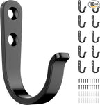 10Pcs Wall Hooks for Bathroom, Kitchen, Closet, and Garage - Black Metal Hooks for Hanging Coats, Towels, Hats, Keys, Bags, and Coffee Cups - Holds Up to 40 lbs