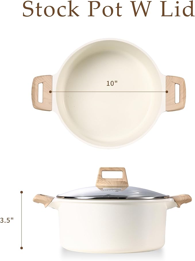 CAROTE 6 Qt Nonstick Stock Pot with Lid Soup Pot, 6 Quart with Lid, Casserole Super Easy to Clean Non Stick Cooking Pot Cookware PFOA Free, White Granite