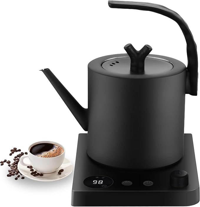 1.0L Gooseneck Electric Kettle with Temperature Control, 304 Stainless Steel Tea Kettle, Auto Shut-Off & 360° Smart Base, 800W Fast Boiling BPA-Free, Matte Black for Home/Office/Coffee/Tea