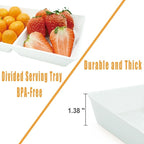 Divided Serving Tray Platter, 3 Pack 15" x 5" Fruit Veggie Food Tray for Party, Plastic Serving Trays for Appetizer, Snack, Dessert, Cookie, Brunch Decorations Platters, White Trays BPA-Free