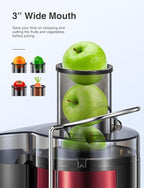 QCen Juicer Machine, 500W Centrifugal Juicer Extractor with Wide Mouth 3” Feed Chute for Fruit Vegetable, Easy to Clean, Stainless Steel, BPA-free (Metallic Red)