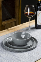 Famiware Mars Plates and Bowls Set, 12 Pieces Dinnerware Sets, Dishes Set for 4, Dark Gray