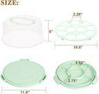 Cake Carrier with Lid and Handle, Cake Stand Cupcake Containers for 10 inch Cake with 2 Handles Cupcake Holder, 3 in 1 Transport Storage Container for Cake Pie Muffin Pizza，Green Round Cake Carriers