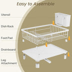 Dish Drying Rack - Small Dish Rack for Kitchen Counter, Stainless Steel Dish Drainer with Utensil Holder and Drainboard (White)