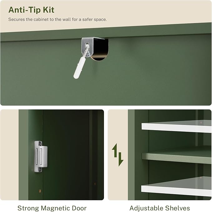 WEENFON Tall Bathroom Cabinet, Narrow Storage Cabinet with 6 Shelves & Drawer, Storage Cabinet with Adjustable Shelves, Tall Cabinet for Living Room, Home Office, Forest Green