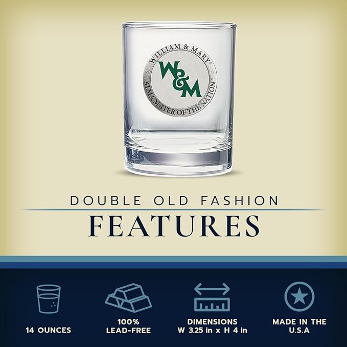 Heritage Pewter WILLIAM & MARY Double Old Fashion | Double Rocks Glass 14 OZ for Liquor | Expertly Crafted Pewter Glass
