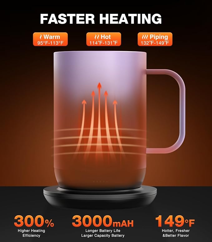 Self-Heating Coffee Mug T1, 16oz Rechargeable Heated Coffee Mug, Smart Coffee Warmer Mug with App-Controlled,Advanced Temperature-Controlled Heating Coffee Gifts for Women Men Coffee Lover