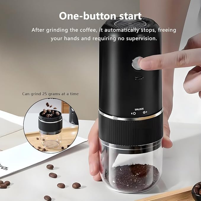 Handheld Electric Coffee Grinder Portable USB-C Rechargeable - Compact & Lightweight for Travel, Camping, Home Use, Black/White Design (60, White, one size fits all)